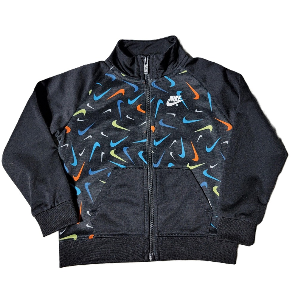 Kids Nike Track Jacket Black‎ Multi Swoosh Logo Full Zip Size 24M